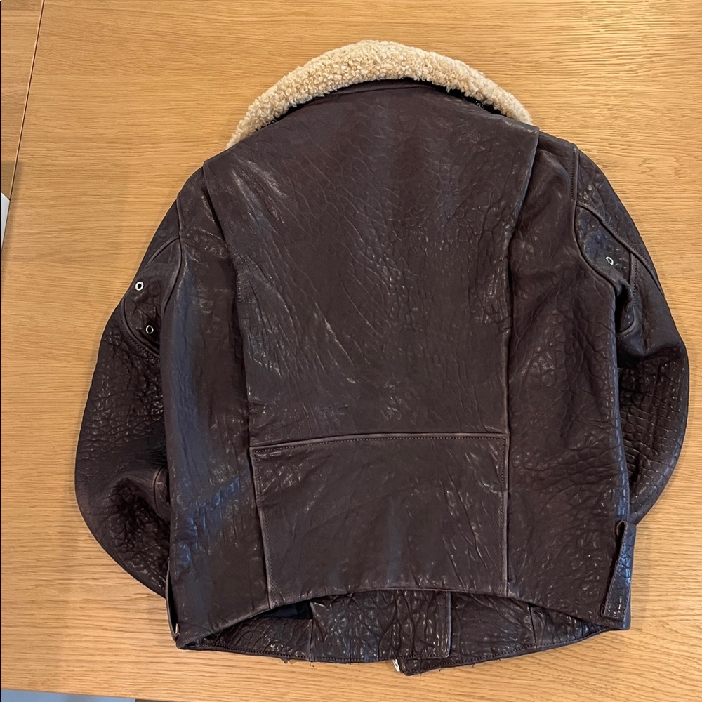 Acne Brown Leather Jacket with Cream Collar - Picture 6 of 8